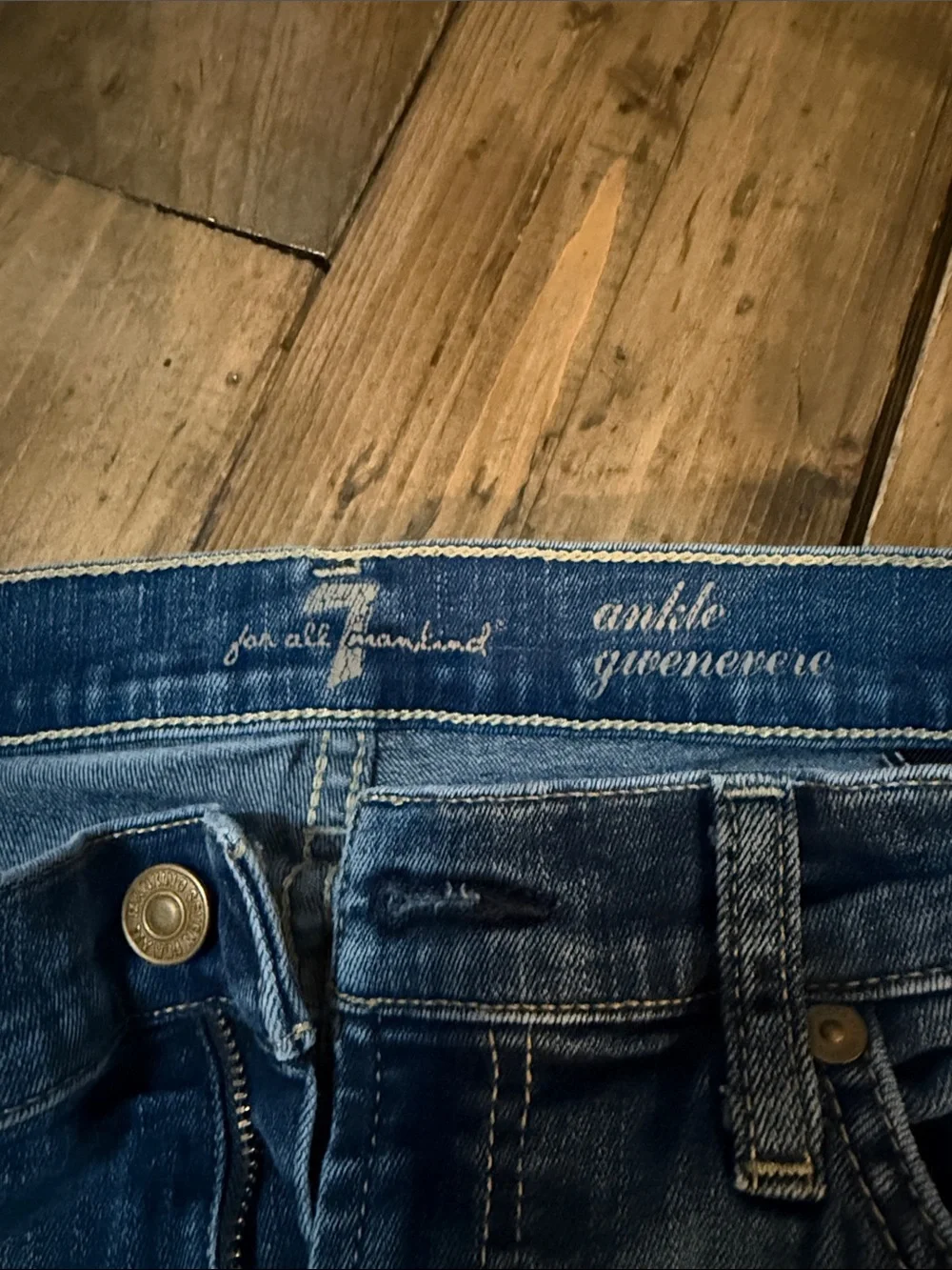 7 For All Mankind Dark Blue Skinny Distressed Jeans